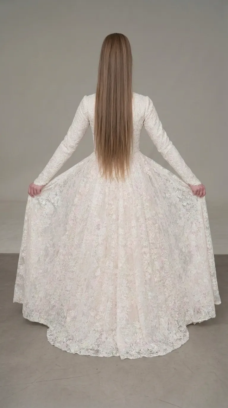 A classic modest wedding dress with an embellished pageant