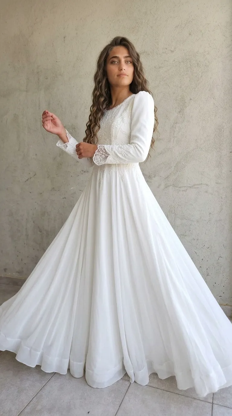 A modest wedding dress in a classic style