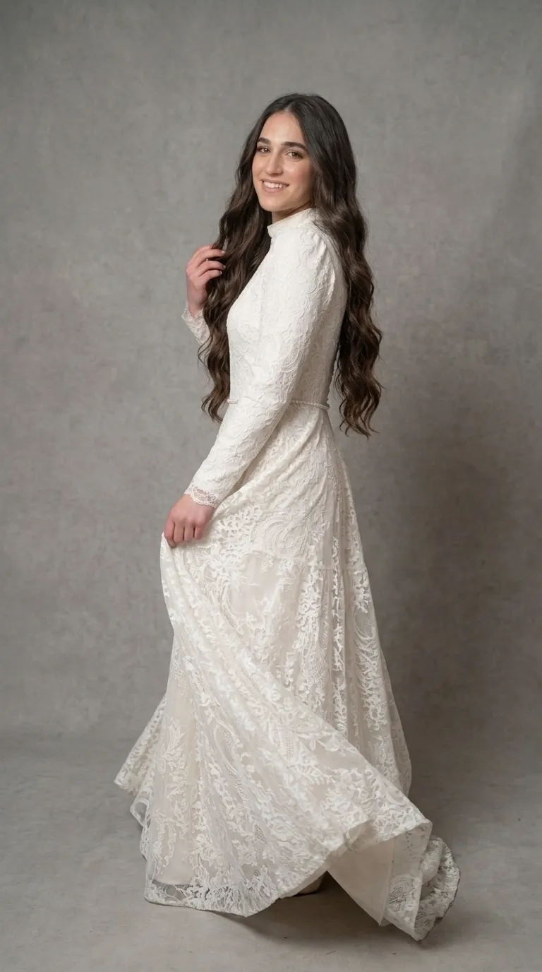 Modest princess boho chic pageant wedding dress