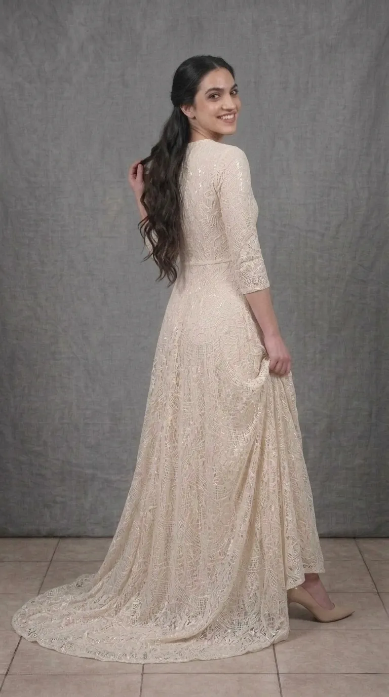 A modest, comfortable boho-chic wedding dress