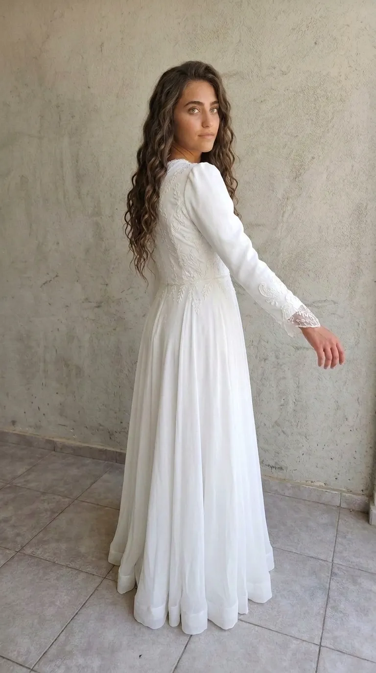 A modest wedding dress in a classic style