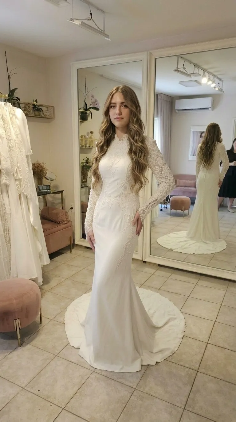 שמלת כלה צנועה סגנון דג (בת ים)