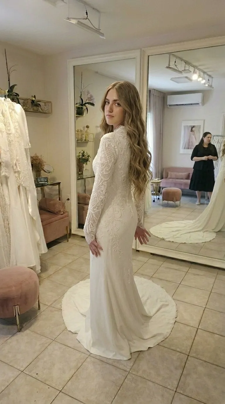 שמלת כלה צנועה סגנון דג (בת ים)