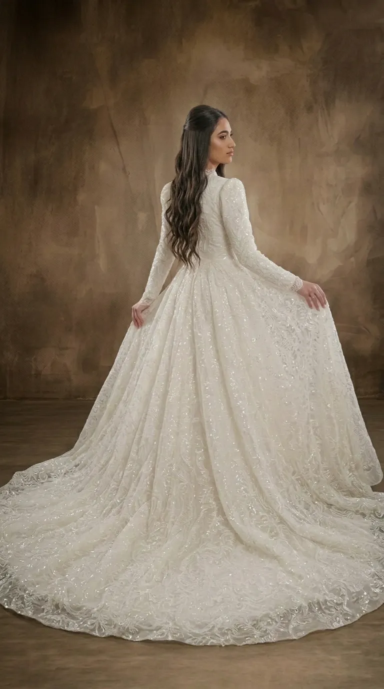Modest princess style wedding dress with a pageant