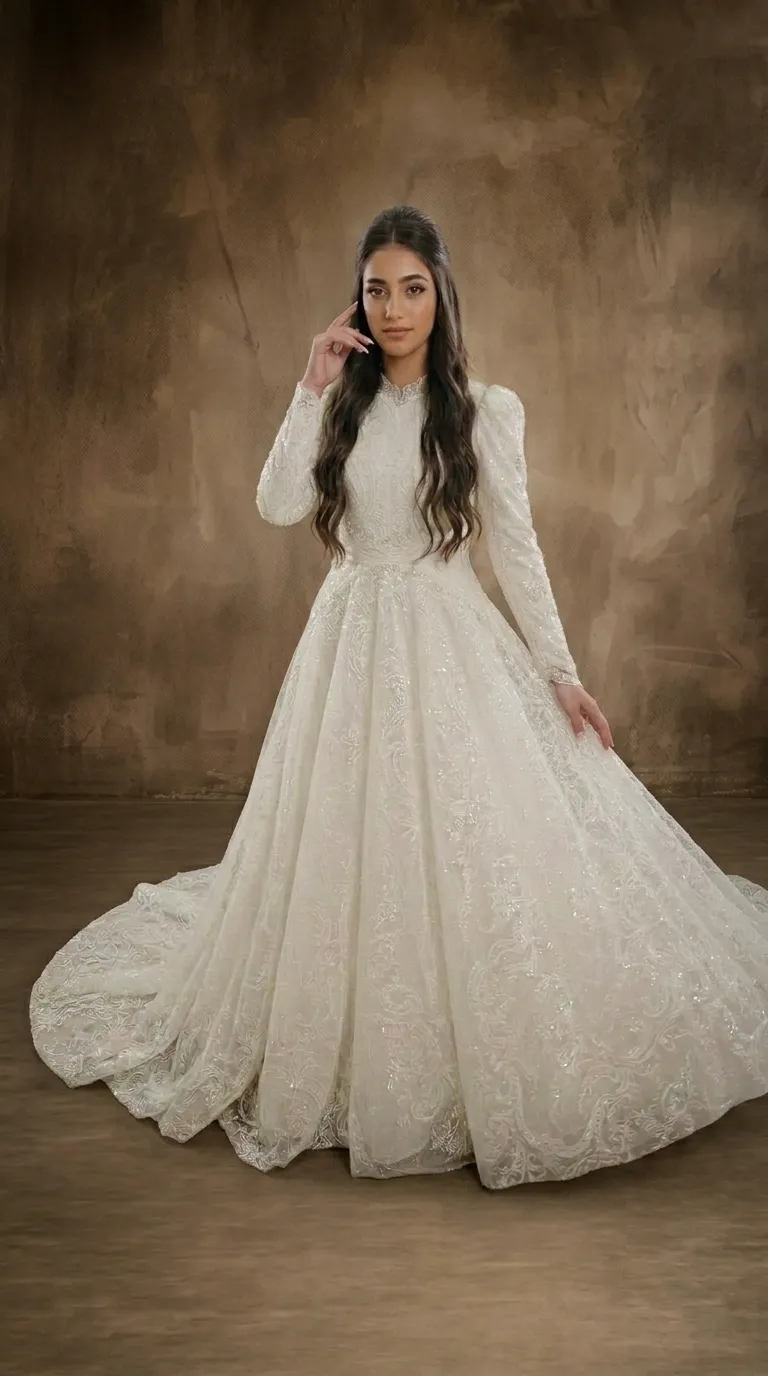 Modest princess style wedding dress with a pageant