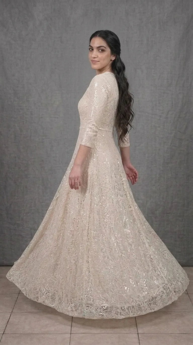 A modest, comfortable boho-chic wedding dress