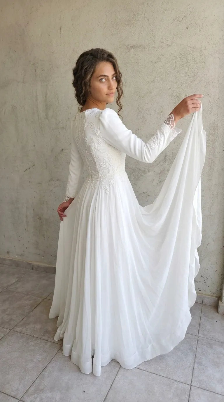 A modest wedding dress in a classic style