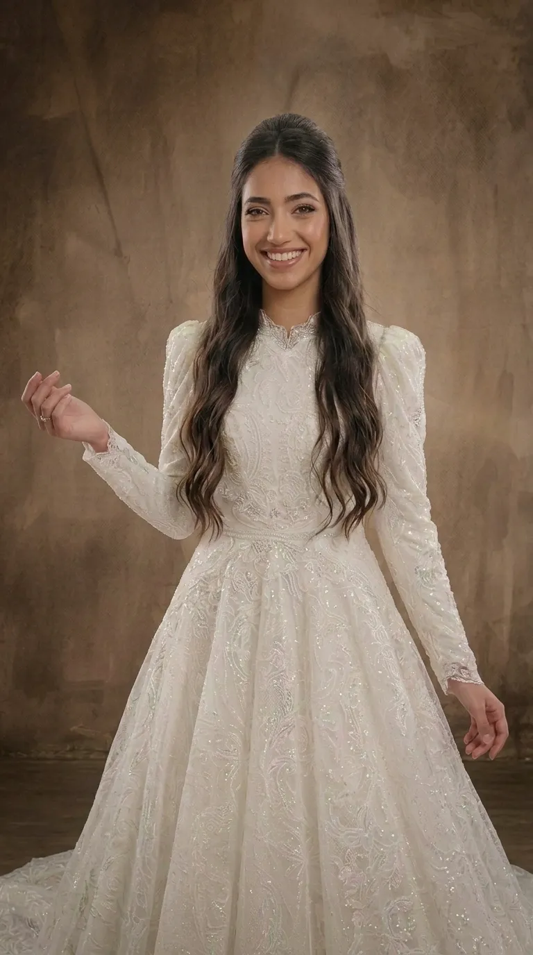 Modest princess style wedding dress with a pageant
