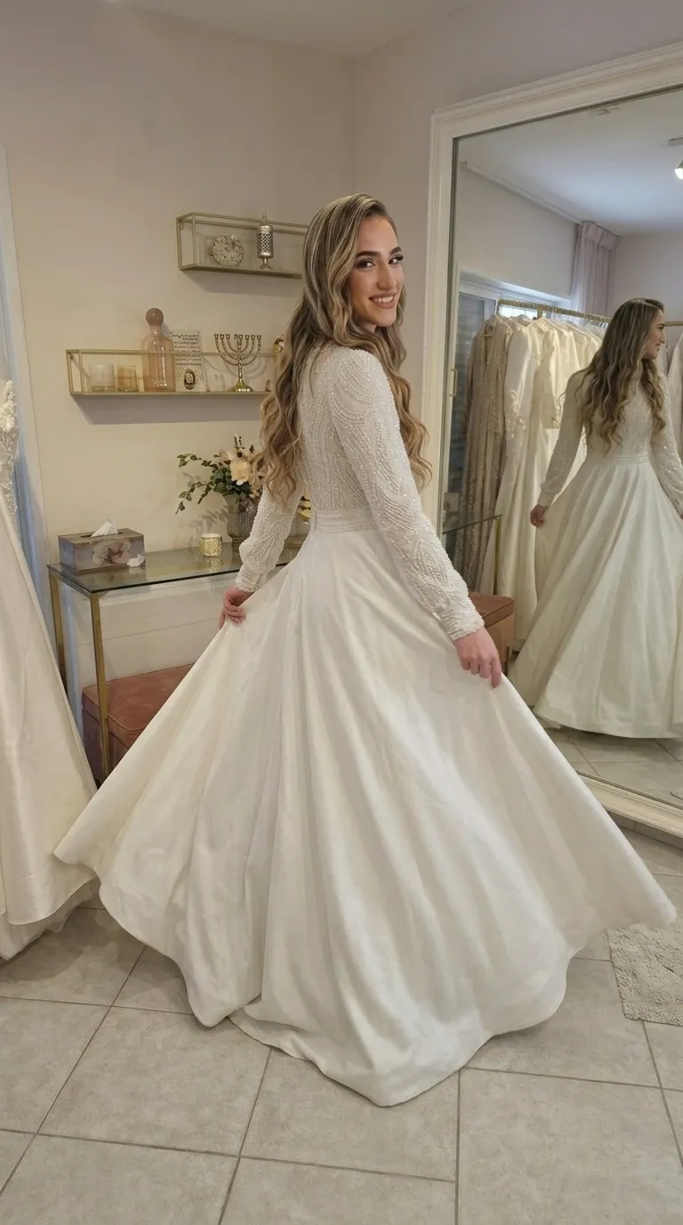 Modest wedding dress with beads and a pageant