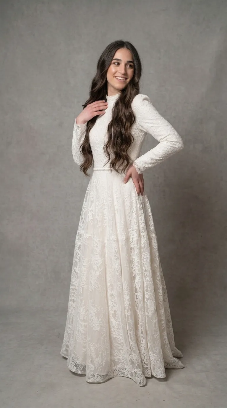 Modest princess boho chic pageant wedding dress