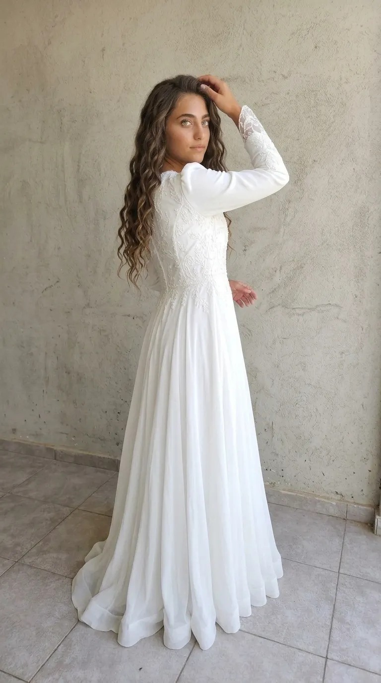 A modest wedding dress in a classic style