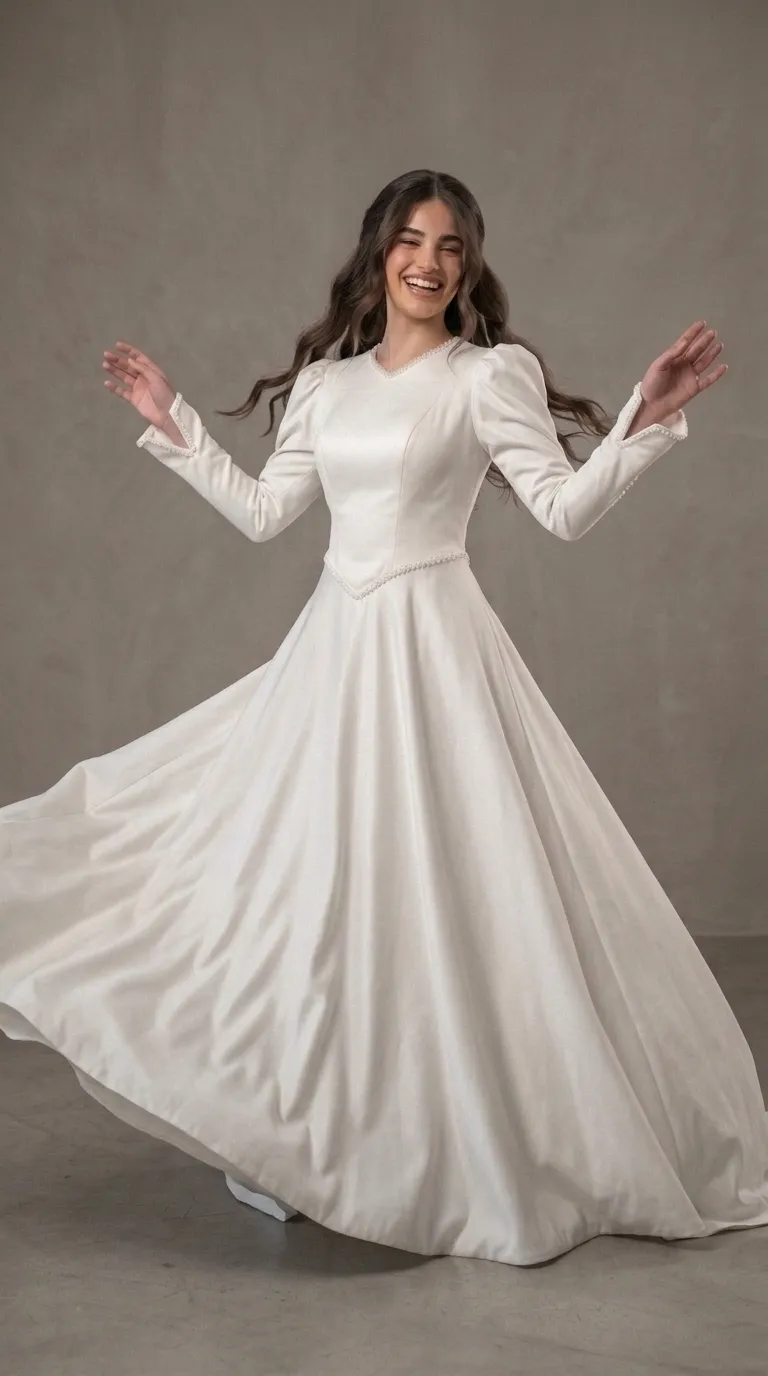 A modest, smooth princess-style wedding dress