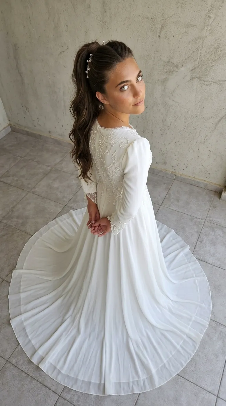 A modest wedding dress in a classic style