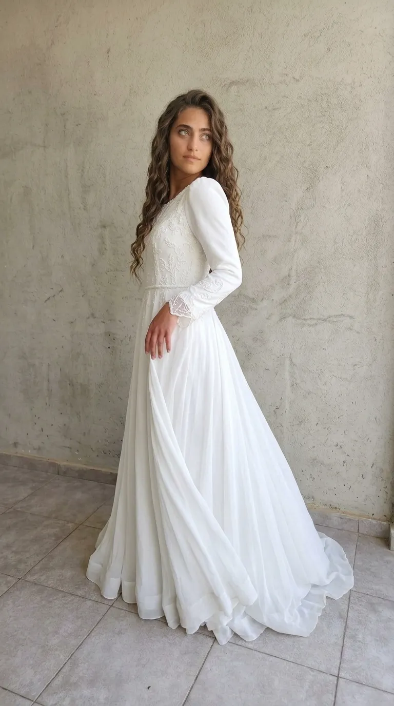A modest wedding dress in a classic style