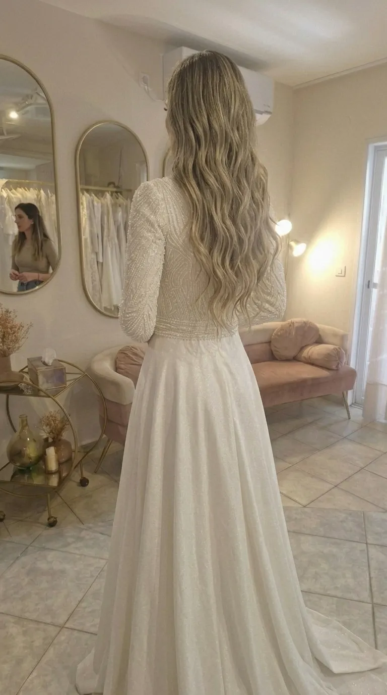 Modest wedding dress with beads and a pageant