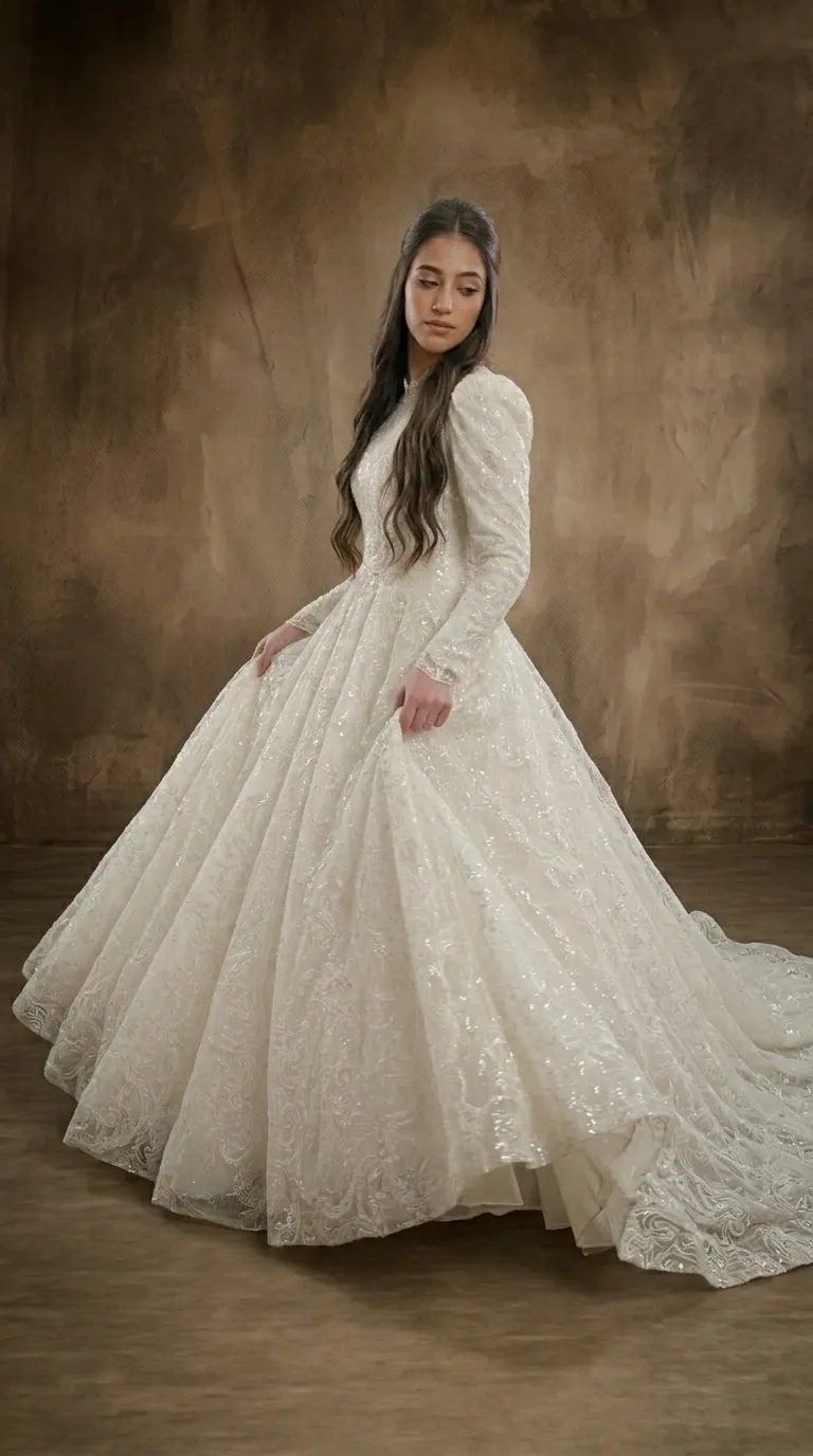 Modest princess style wedding dress with a pageant