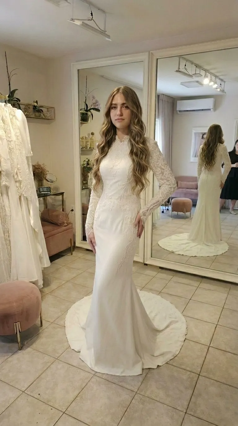 שמלת כלה צנועה סגנון דג (בת ים)