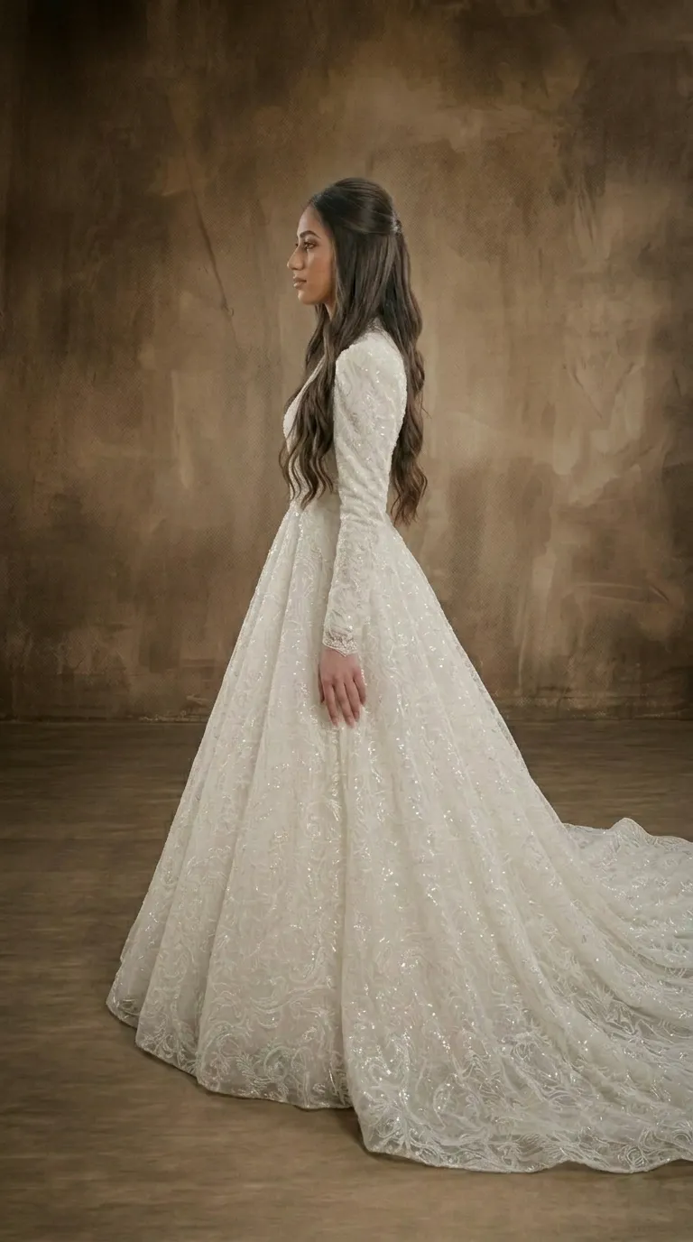 Modest princess style wedding dress with a pageant