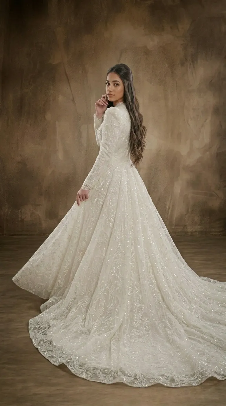 Modest princess style wedding dress with a pageant