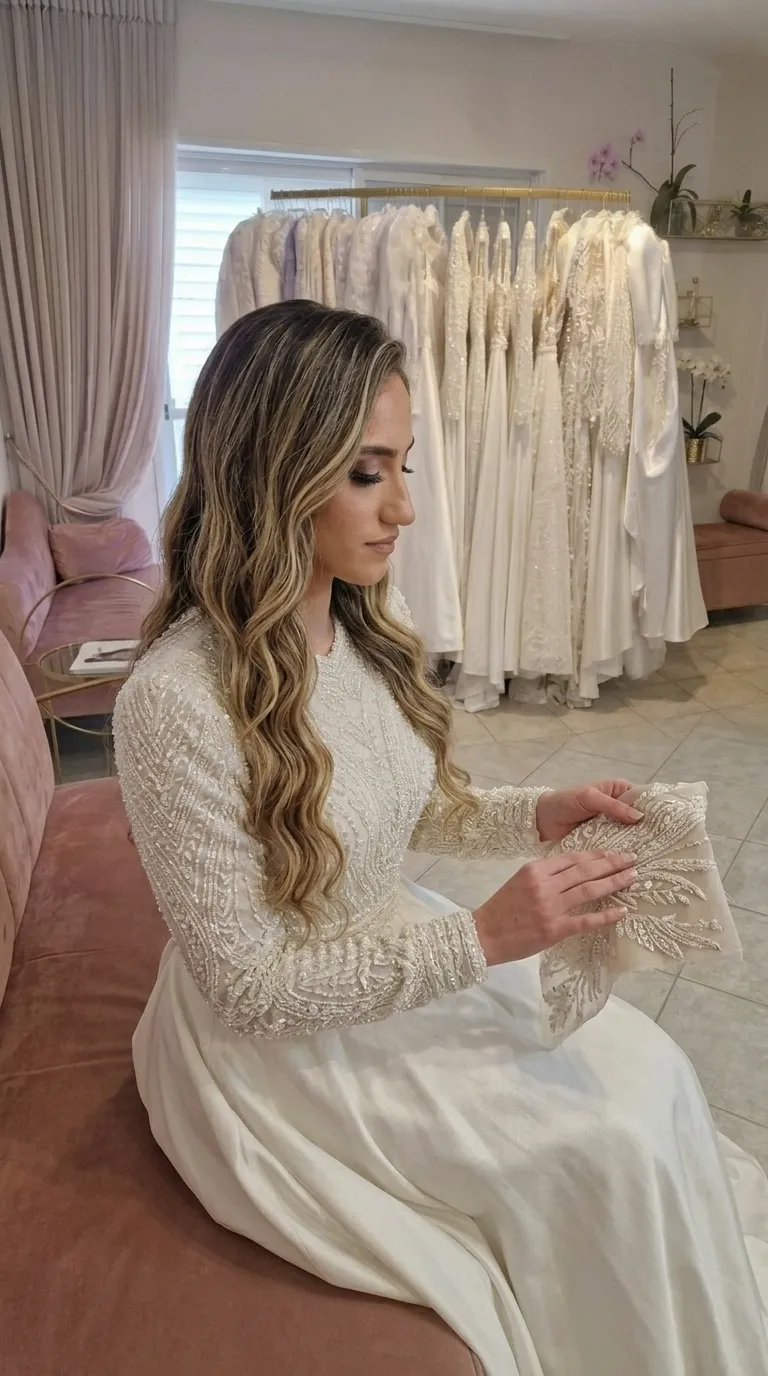 Modest wedding dress with beads and a pageant