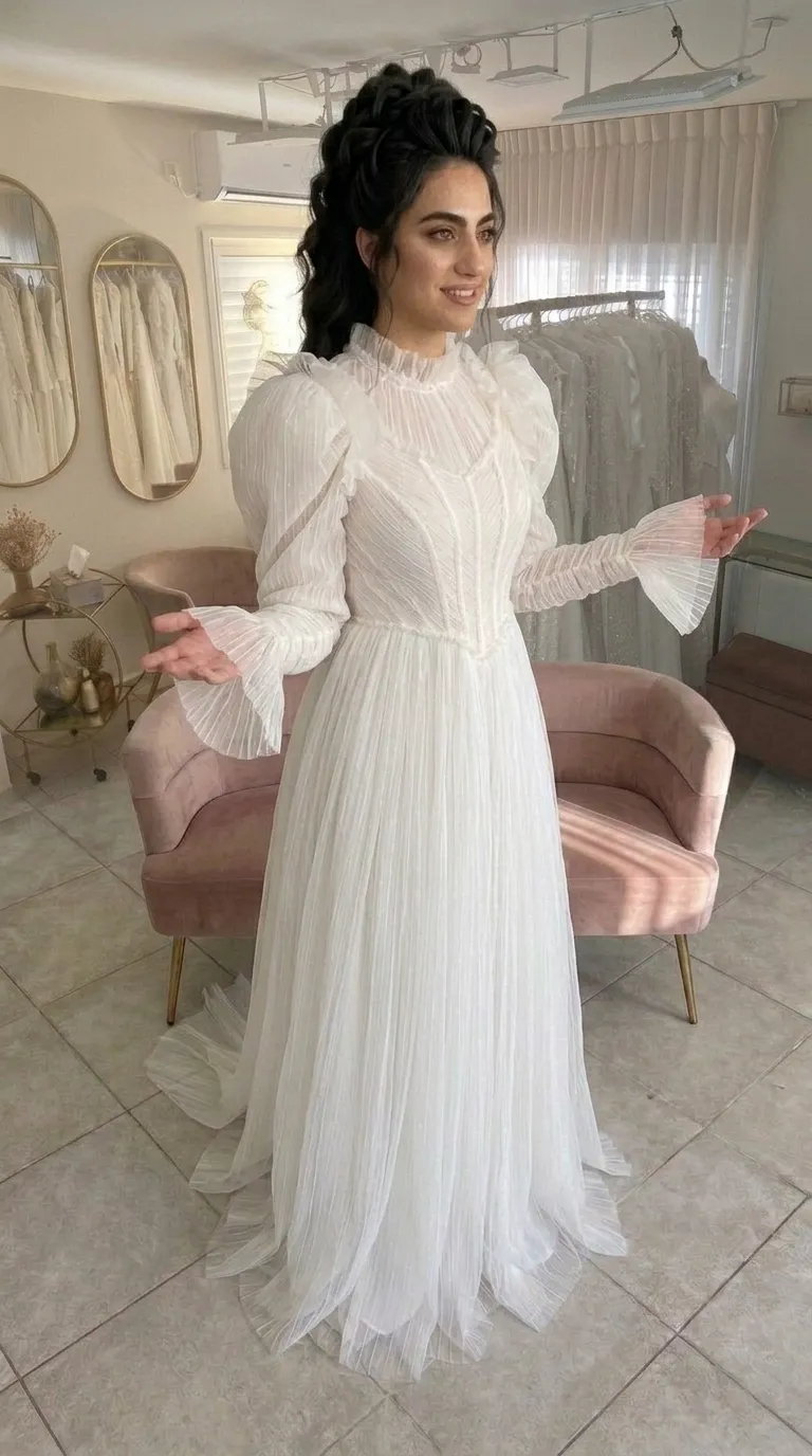 שמלת כלה צנועה בסגנון ייחודי עם אופציה לתחתית נפוחה