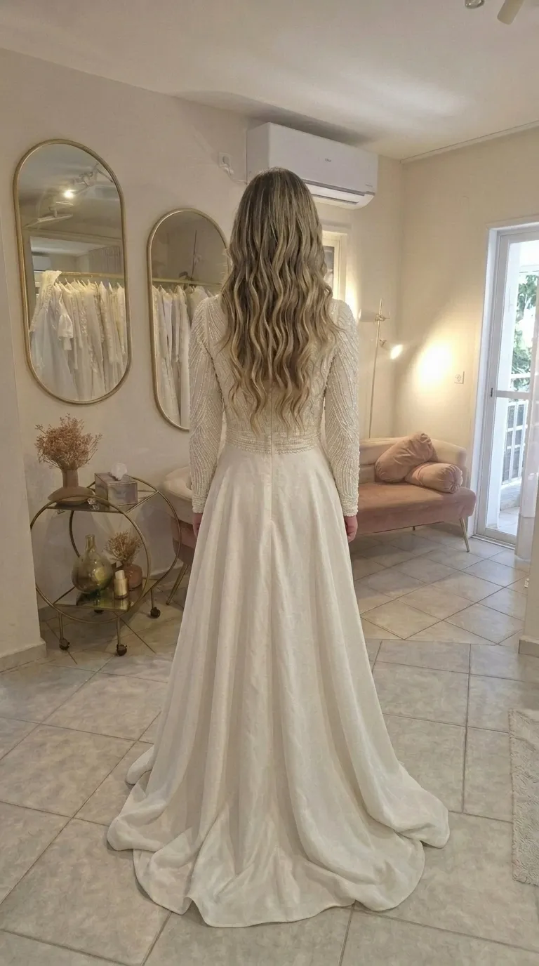Modest wedding dress with beads and a pageant