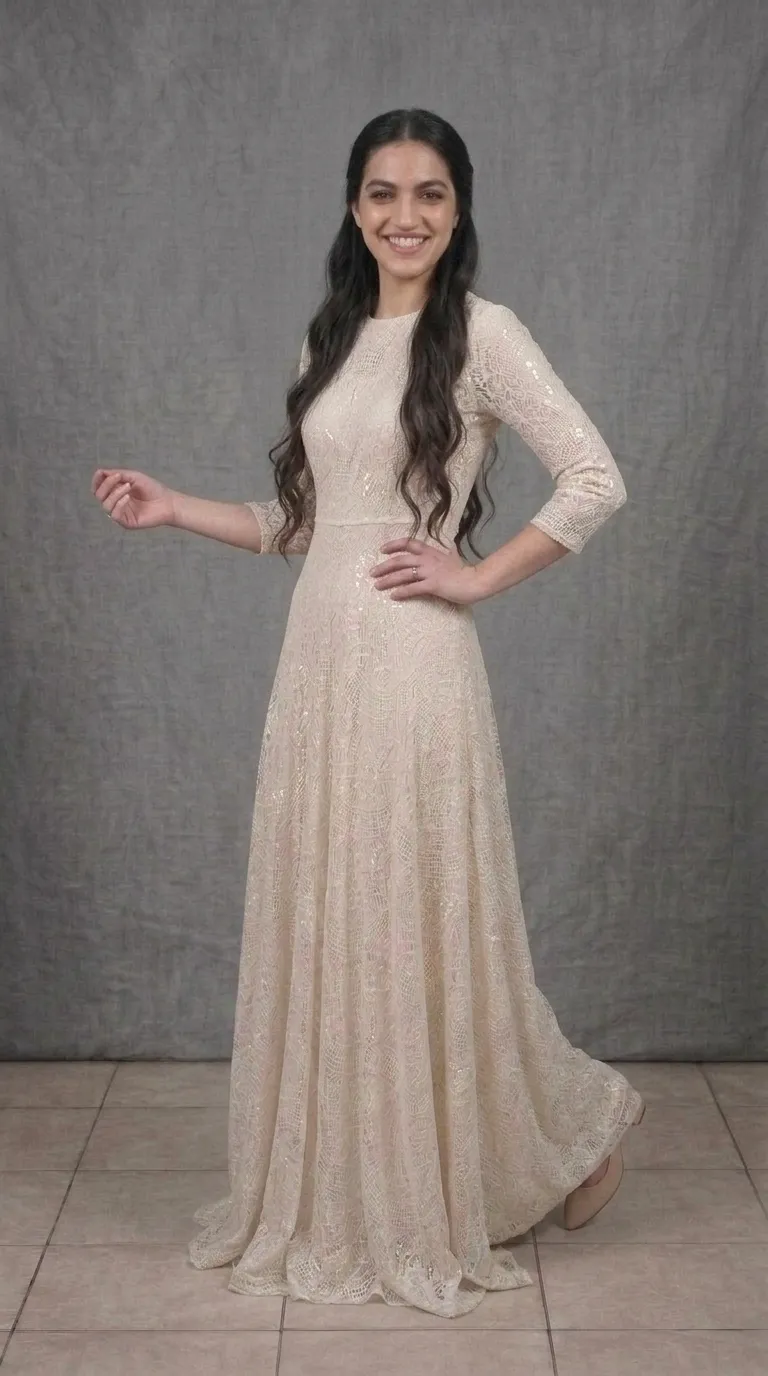 A modest, comfortable boho-chic wedding dress