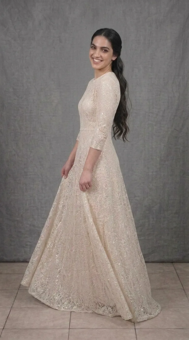 A modest, comfortable boho-chic wedding dress