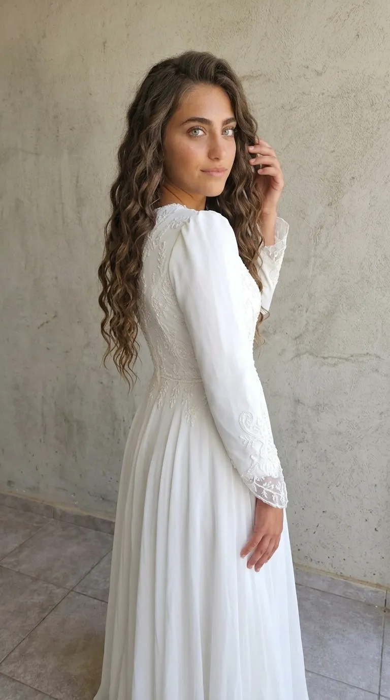 A modest wedding dress in a classic style