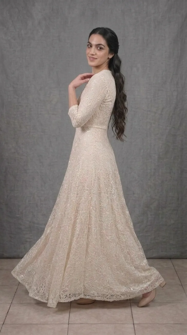 A modest, comfortable boho-chic wedding dress
