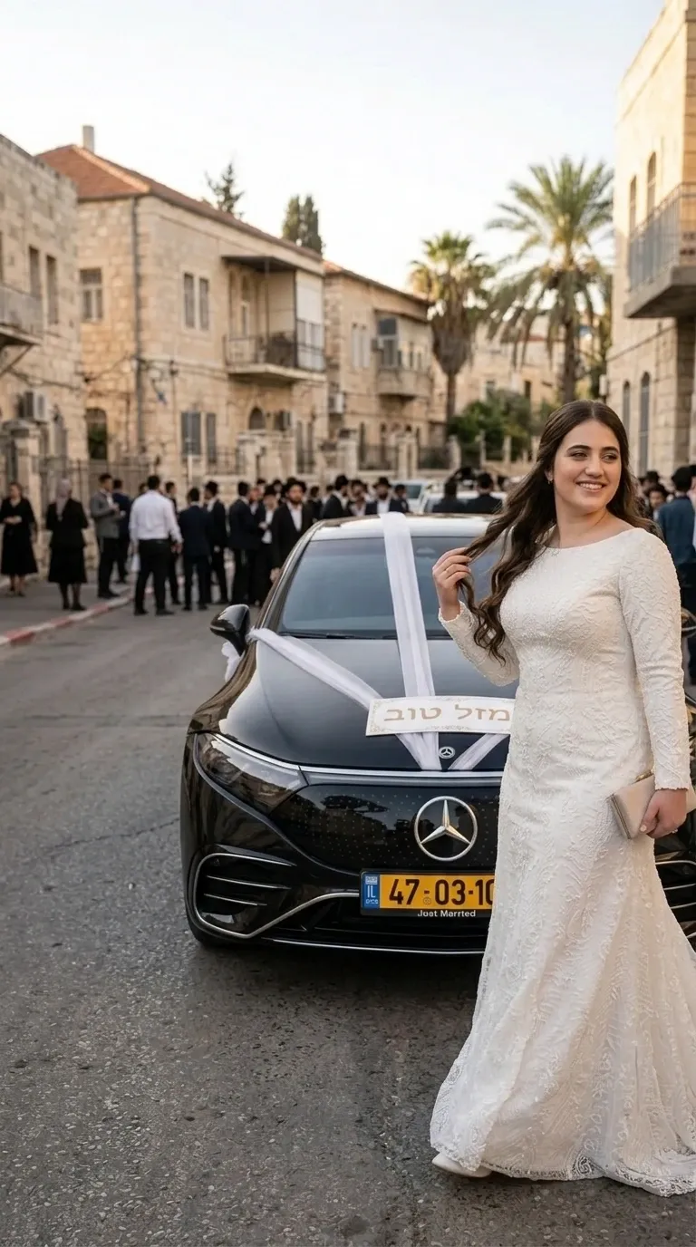 שמלת כלה ארוכה בגזרת בת הים העשויה כולה מבד תחרה עדין עם דוגמאות פרחוניות ועיטורים משובצים. לשמלה שרוולים ארוכים וצמודים וצווארון סירה סגור התורמים למראה שמרני ואצילי. הבד נצמד לקווי הגוף ומתרחב מעט בחלקו התחתון לכיוון הרצפה.