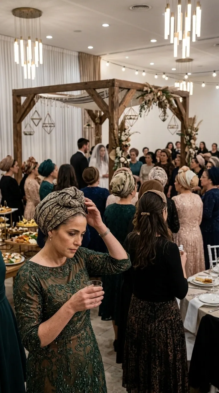 A dark green evening dress with a slimming cut, made of sheer mesh fabric with rich embroidery in frill patterns and sparkling beading throughout. The dress has a round neckline, tight three-quarter length sleeves and delicate beading that emphasizes the waistline.
